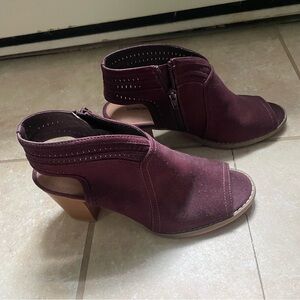 🪸 Burgundy Open Toe Heeled Sandals Ankle Zip-Up Booties Sonoma Boho Shoes 🪸